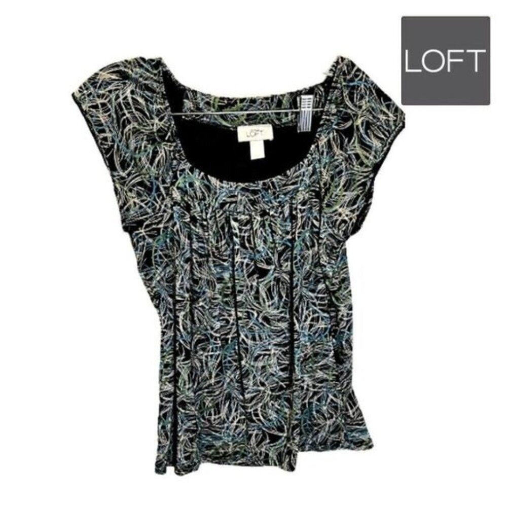 LOFT Women's Cap Sleeve‎ Blouse Pleat Neck Top